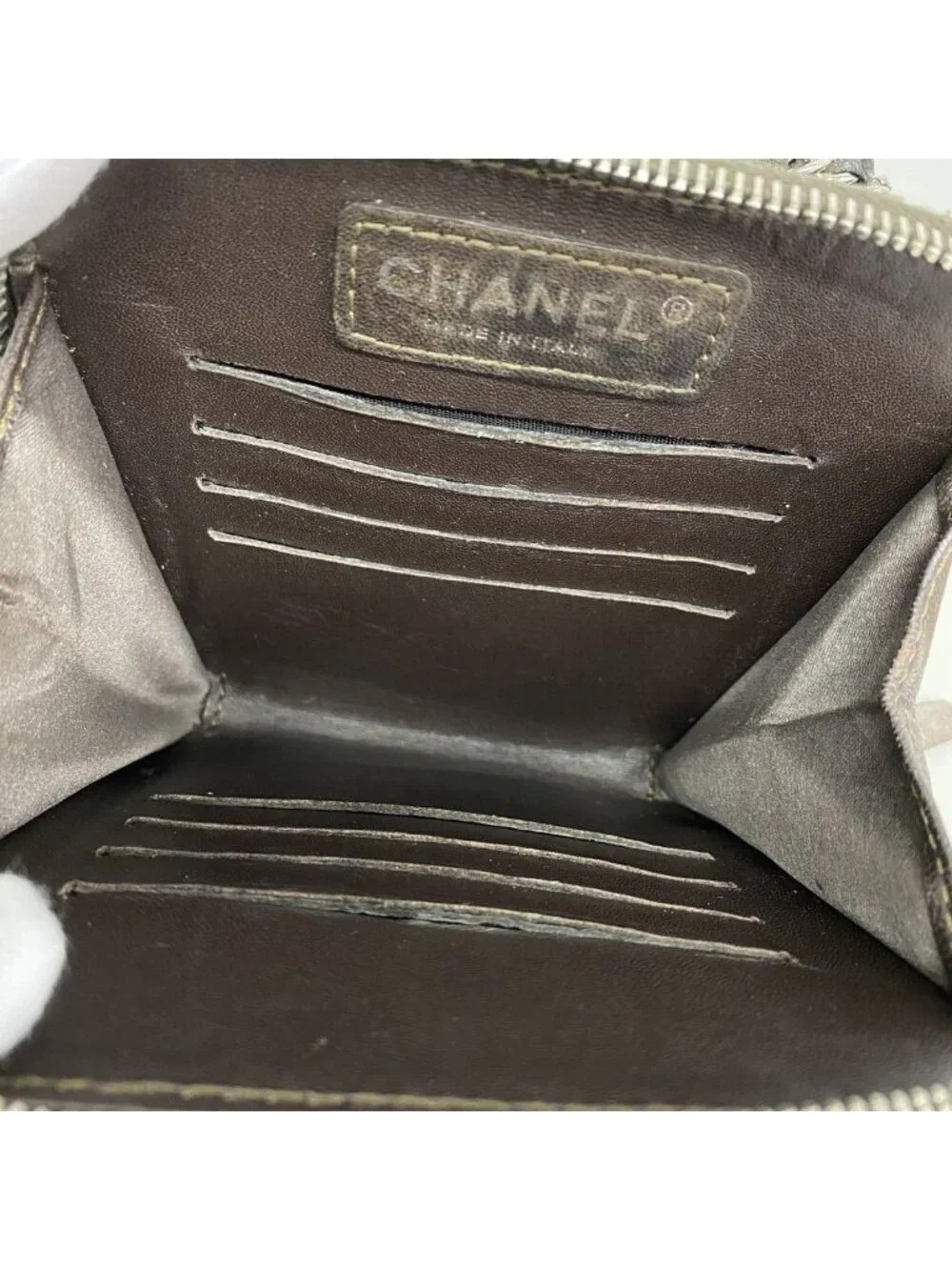 Chanel Shoulder Bag Quilted Leather Gray Silver
